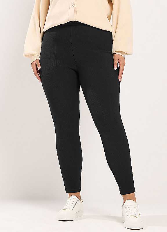 Yours Women's Black Rib Leggings In Size 18 - Image 6