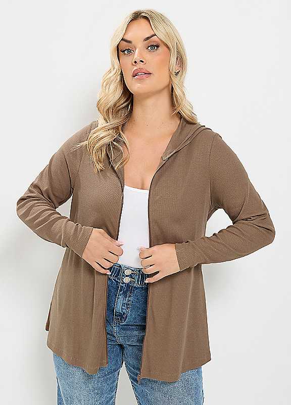 Yours Curve Women's Brown Ribbed Hoodie - Image 3