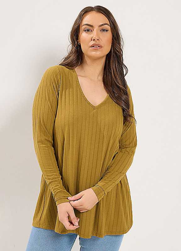 Yours Women's Mustard Ribbed Long Sleeve Top In Size 22-24 - Image 2
