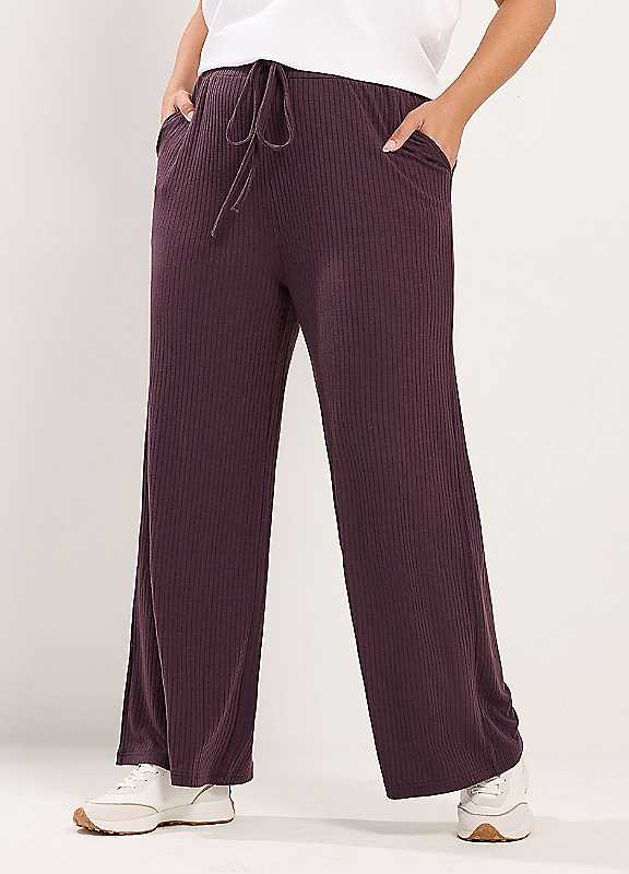 Yours Women's Purple Ribbed Pull On Trousers In Small - Image 2