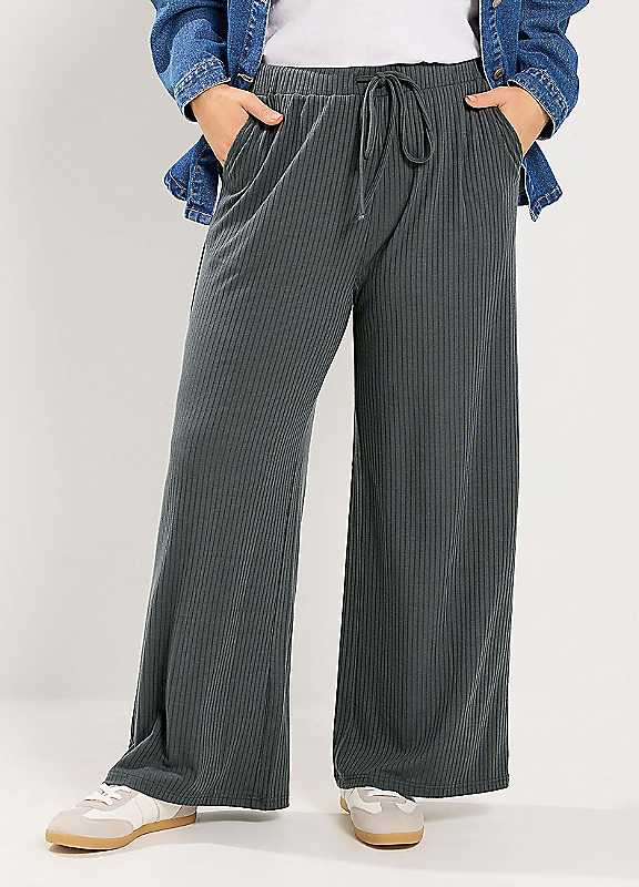 Yours Women's Ribbed Pull On Trousers in Charcoal | Size: 16R - Image 6