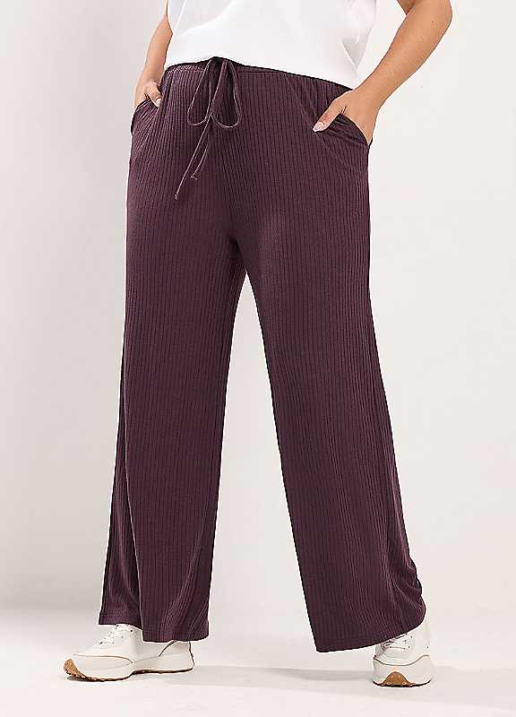 Yours Women's Purple Ribbed Pull On Trousers In | Size: 18R - Image 6