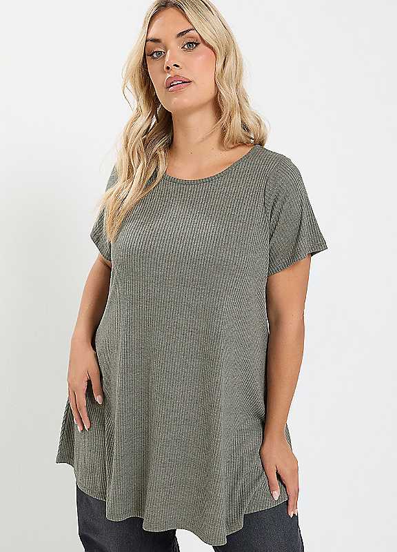Yours Women's Grey Ribbed Soft Touch T-Shirt In Size 22-24 - Image 6