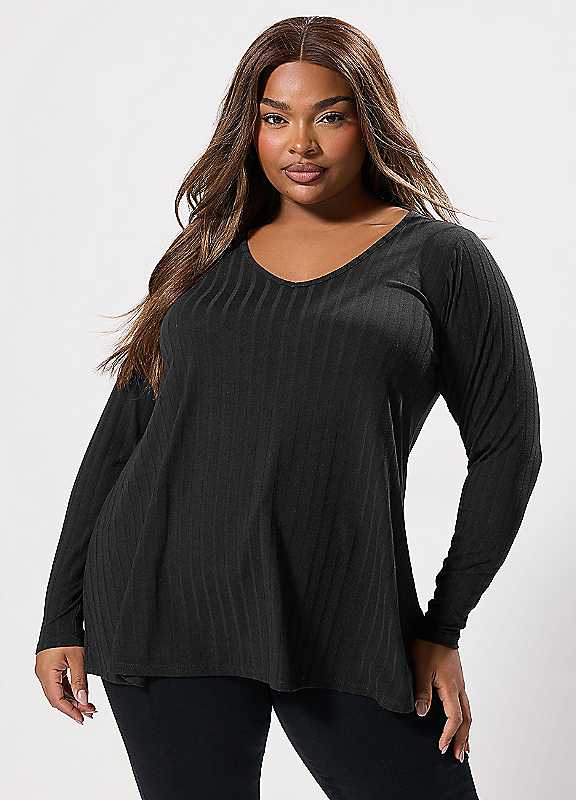 Yours Women's Ribbed Swing T-Shirt in Black | Size: 26-28 - Image 7