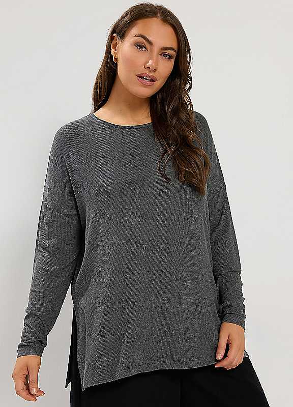 Yours Womens Curve Ribbed Drop Shoulder T-Shirt, Grey, Size 12, Women - Image 4