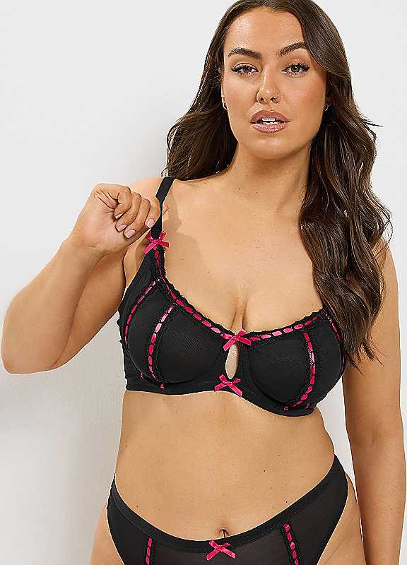 Yours Women's Black Curve Ribbon Mesh Underwired Non-Padded Bra
