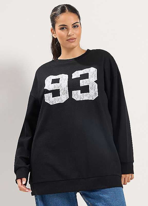 Yours Women's Black '93' Lace Sweatshirt In | : 18/20 - Image 6