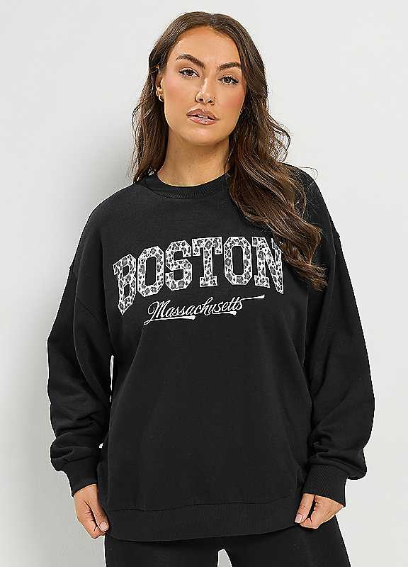 Yours Women's Black 'Boston' Leopard Sweatshirt In | Size: 26/28 - Image 6
