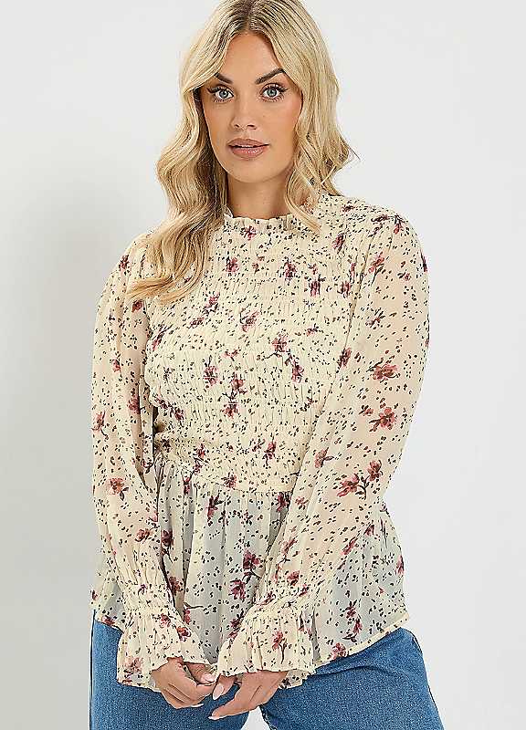 Yours Women's Cream Ruched Floral Blouse In | Size: 16 - Image 6