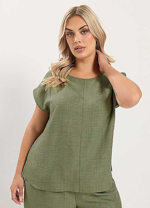 Yours Women's Light Khaki Seam Detail Top In | Size: 16 - Image 2