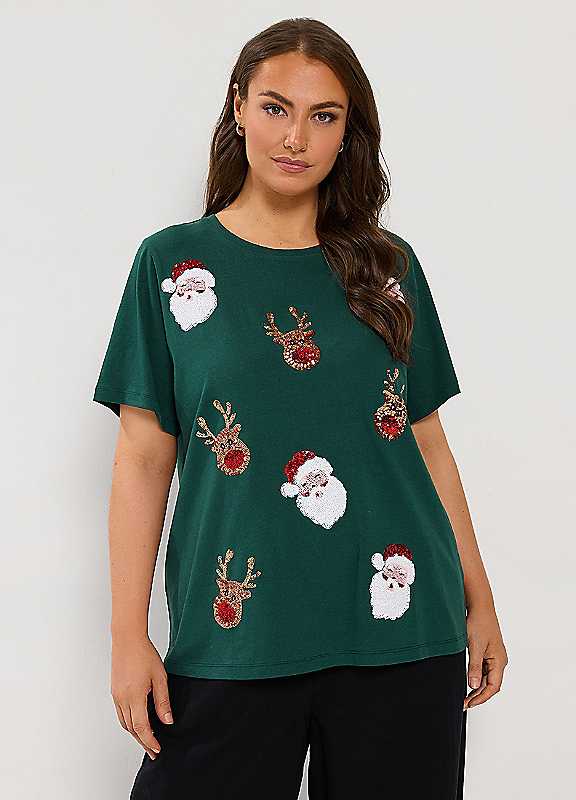 Yours Curve Sequin Embellished Novelty T-Shirt - Women's - Plus Size Curve - Image 3