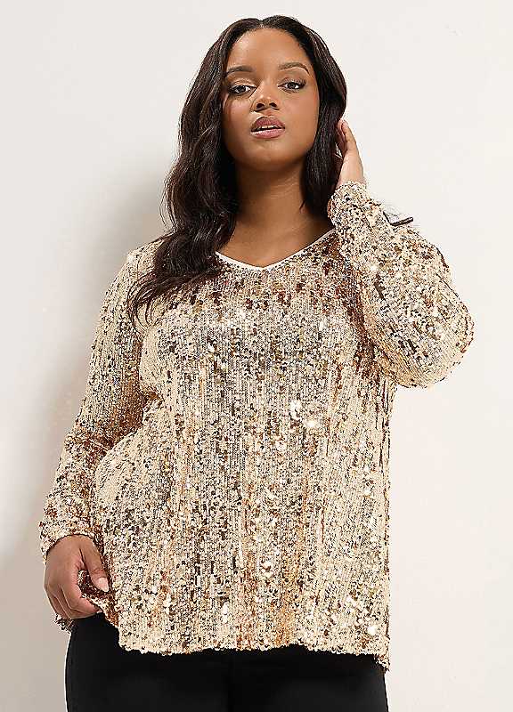 Yours Women's Gold Sequin Embellished Swing Top In | Size: 22-24 - Image 2