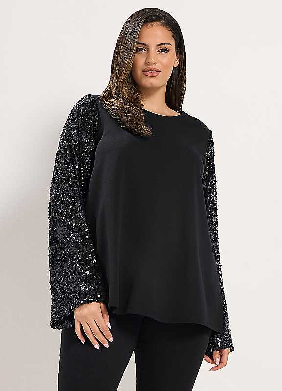 Yours Women's Black Sequin Long Sleeve Top In | Size: 26/28 - Image 6