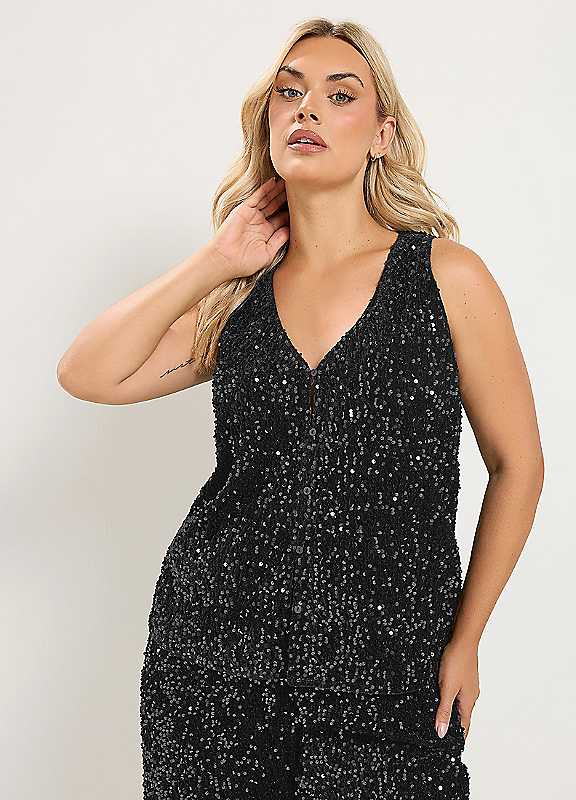 Yours Curve Women's Black Sequin Waistcoat - Image 8
