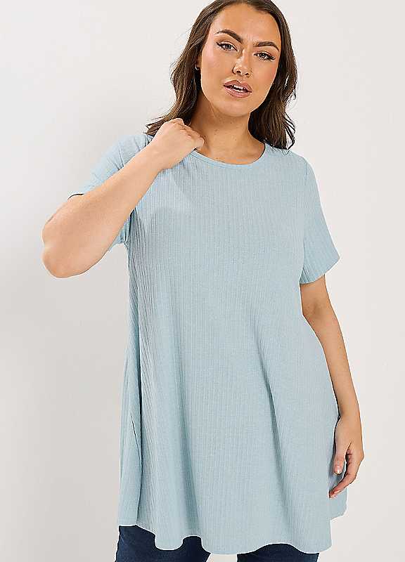 Yours Blue Curve Shimmer Swing T-Shirt - Image 4
