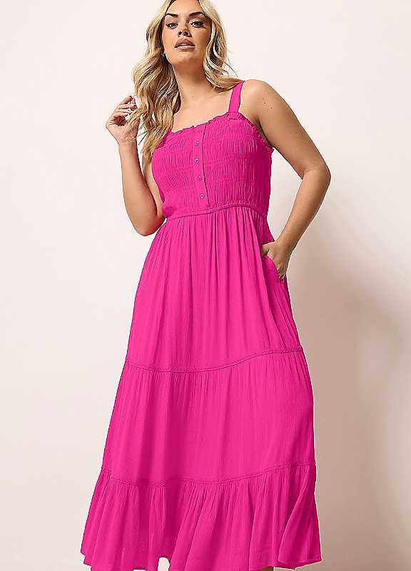 Yours Women's Bright Pink Shirred Placket Dress In | : 22/24 - Image 2