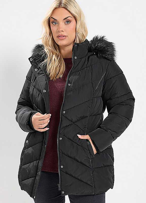 Yours Women's Black Curve Short Padded Coat