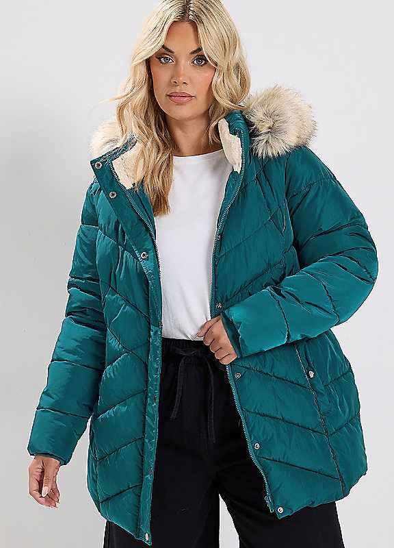 Yours Women's Teal Short Padded Coat In | : Size 14 - Image 3
