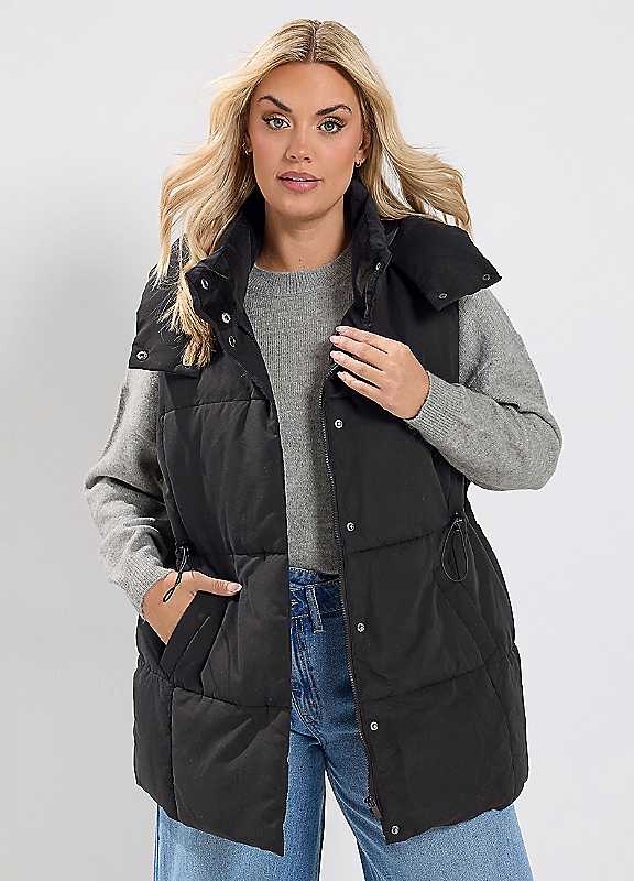Yours Women's Black Short Padded Gilet Jacket In | Size: 16 - Image 6