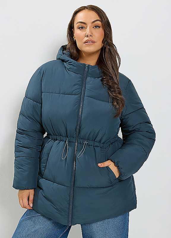 Yours Women's Blue Curve Short Padded Jacket - Image 7