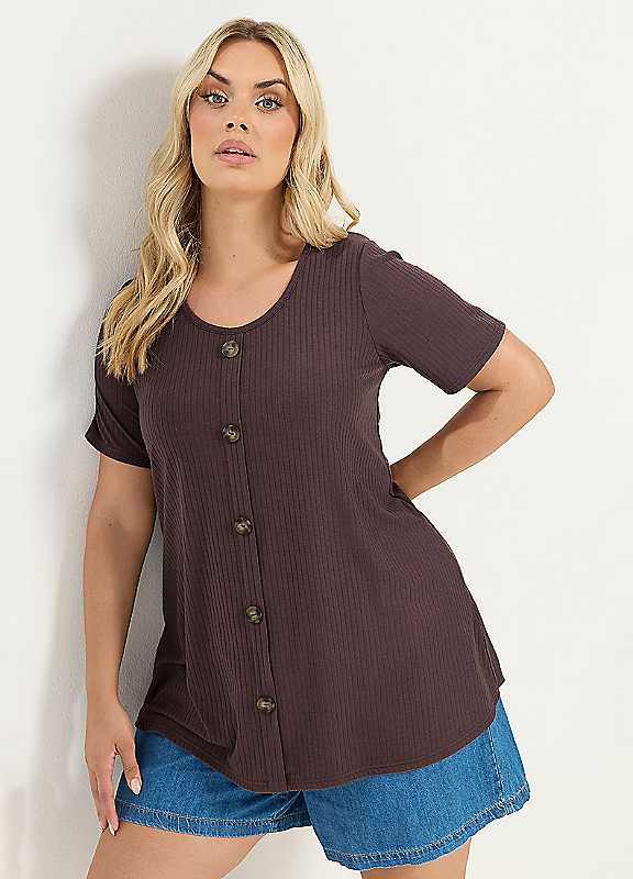 Yours Women's Brown Short Sleeve T-Shirt In | Size: 26/28 - Image 6
