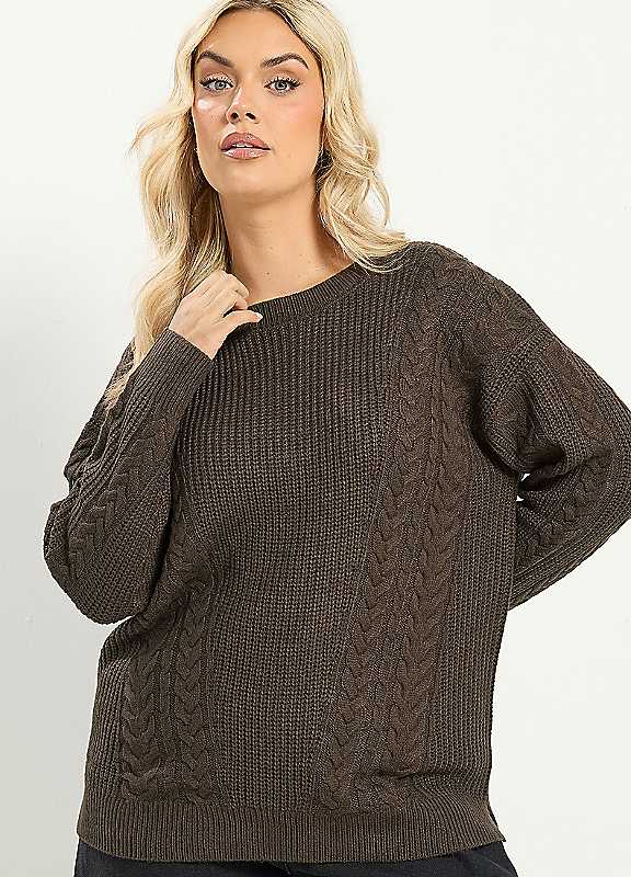 Yours Curve Women's Brown Panel Knitted Jumper - Image 6