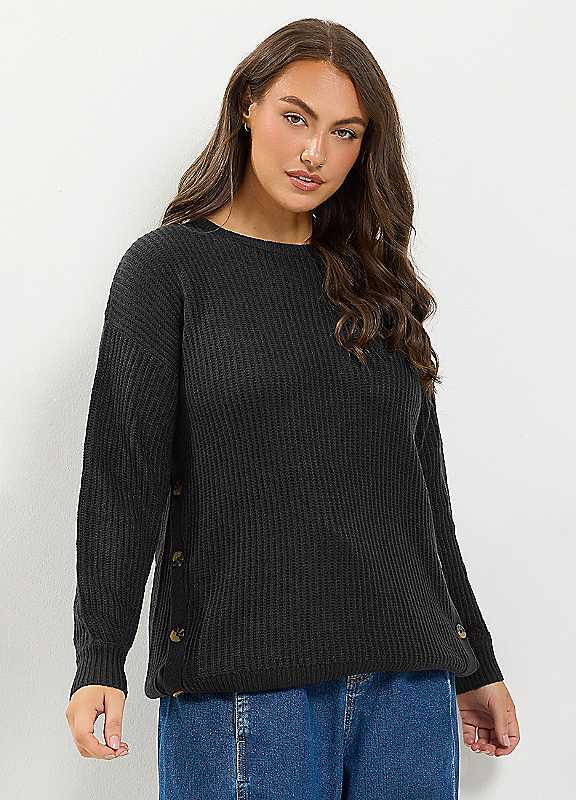 Yours Women's Black Side Button Knitted Jumper In | : 26/28 - Image 6