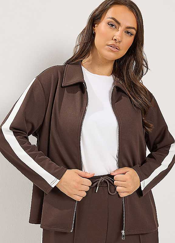 Yours Women's Side Stripe Jacket in Chocolate | Size: 16 - Image 6