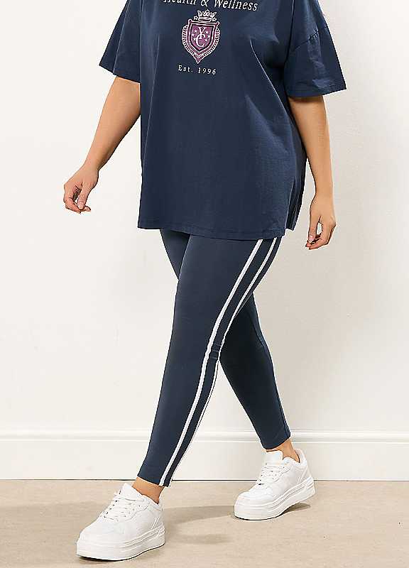Yours Women's Mid Navy Side Stripe Leggings In | Size: 26/28 - Image 7