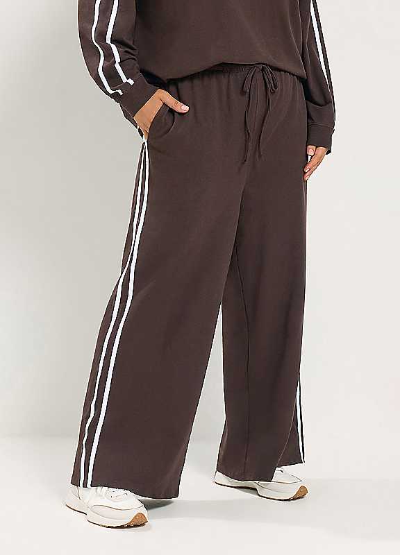 Yours Women's Brown Side Stripe Wide Leg Joggers In Small - Image 7