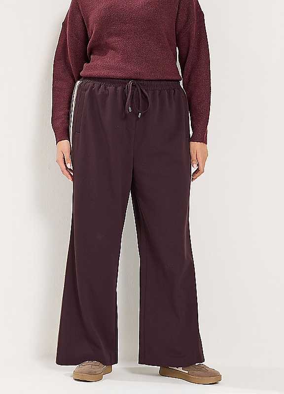 Yours Women's Chocolate Side Stripe Wide Leg Trousers In | : 20R - Image 2