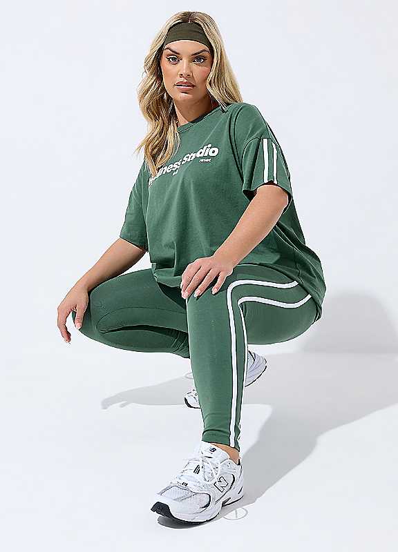 Yours Women's Side Stripe Leggings Pants in Green | Size: 14 - Image 6