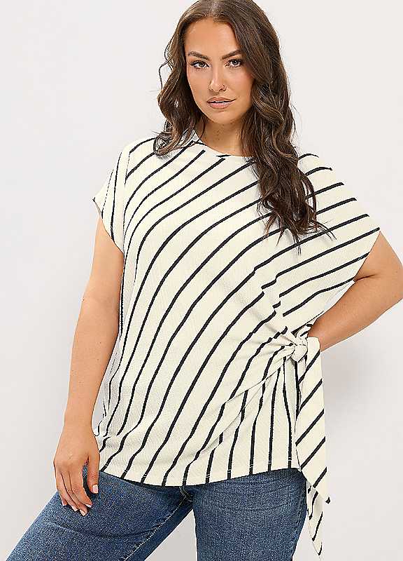 Yours Women's Ivory Stripe Knot T-Shirt In | : 26/28 - Image 7