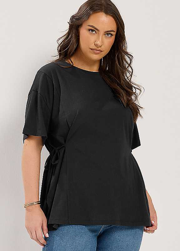 Yours Women's Black Curve Side Tie T-Shirt