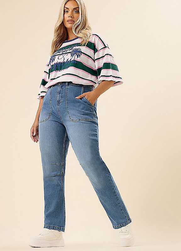 Yours Women's Mid Blue Denim Barrel Jeans In Size 16 - Image 7