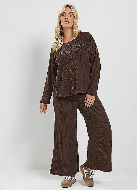 Yours Women's Chocolate Soft Touch Embroidered Cardigan Set In | : Size 30-32 - Image 3
