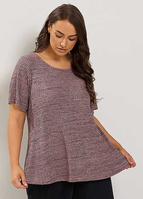 Yours Women's Pink Soft Touch Ribbed T-Shirt In | Size: 22-24 - Image 2
