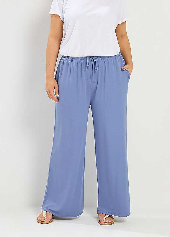 Yours Women's Soft Touch Wide Leg Trousers in Blue | Size: 22-24 - Image 3