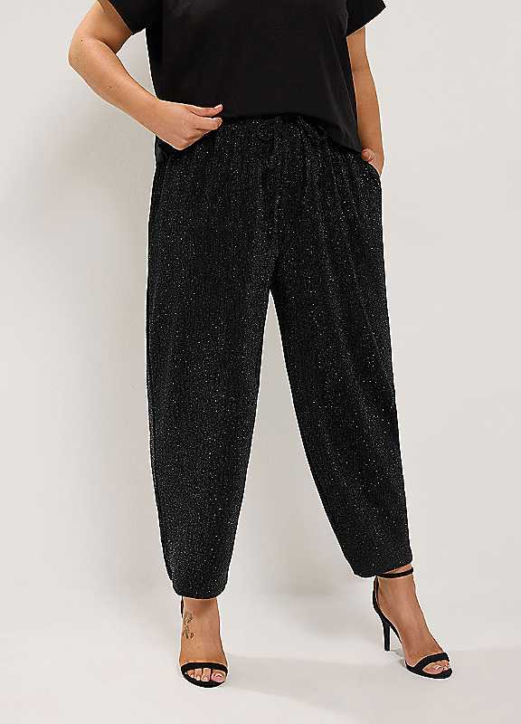 Yours Women's Black Sparkle Barrel Leg Trousers In | Size: 22/24R - Image 3