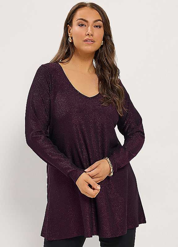 Yours Women's Purple Sparkle Swing Tunic Top In | Size: 18 - Image 2
