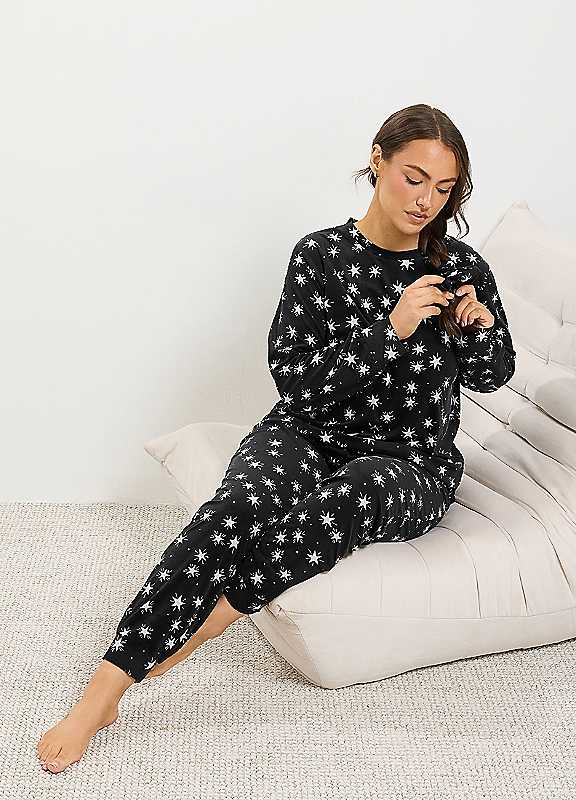 Yours Women's Black Soft Touch Star Print Pyjama Set In | Size: 10/12 - Image 6