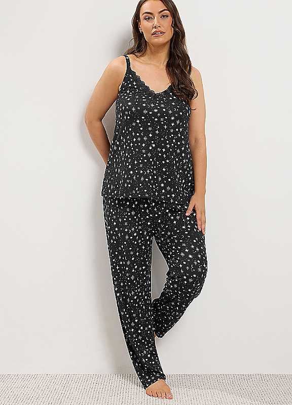 Yours Women's Black Star Soft Touch Cami Pyjama Set In | Size: 22-24 - Image 6