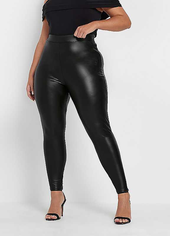 Yours Women's Black Coated Look Leggings In Size 28 - Image 2