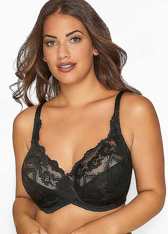 Yours Black Curve Stretch Lace Non-Padded Underwired Balcony Bra - Image 3