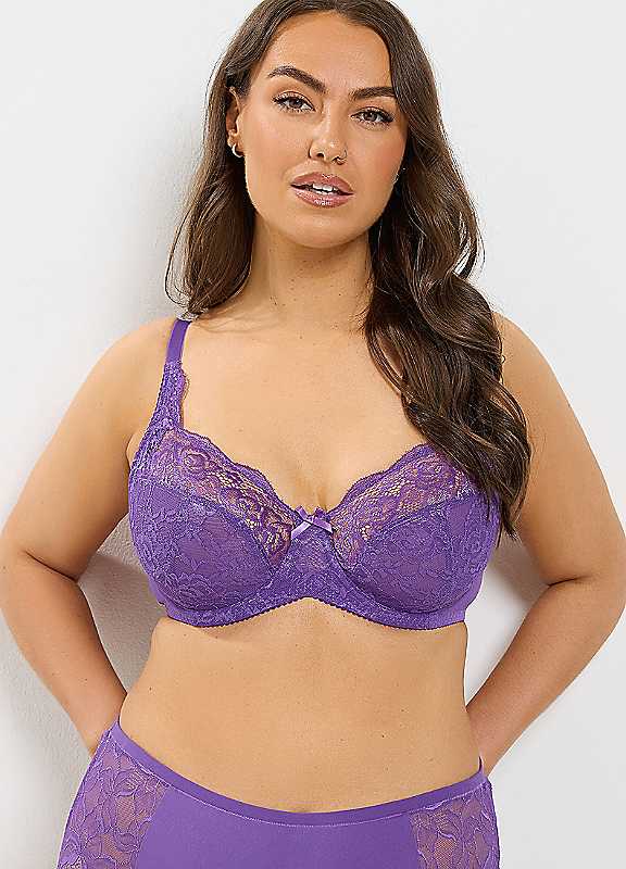 Yours Women's Purple Curve Stretch Lace Non-Padded Underwired Bra