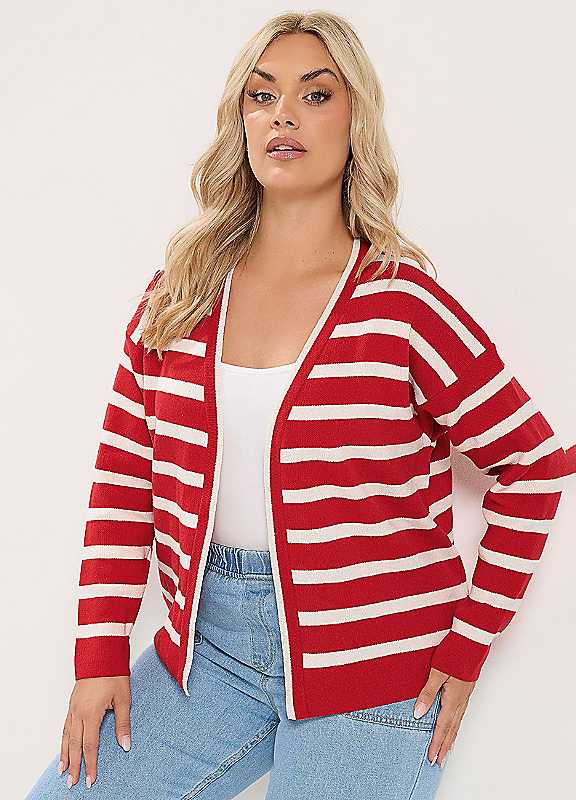 Yours Women's Red Stripe Cardigan In Size 22-24 - Image 6