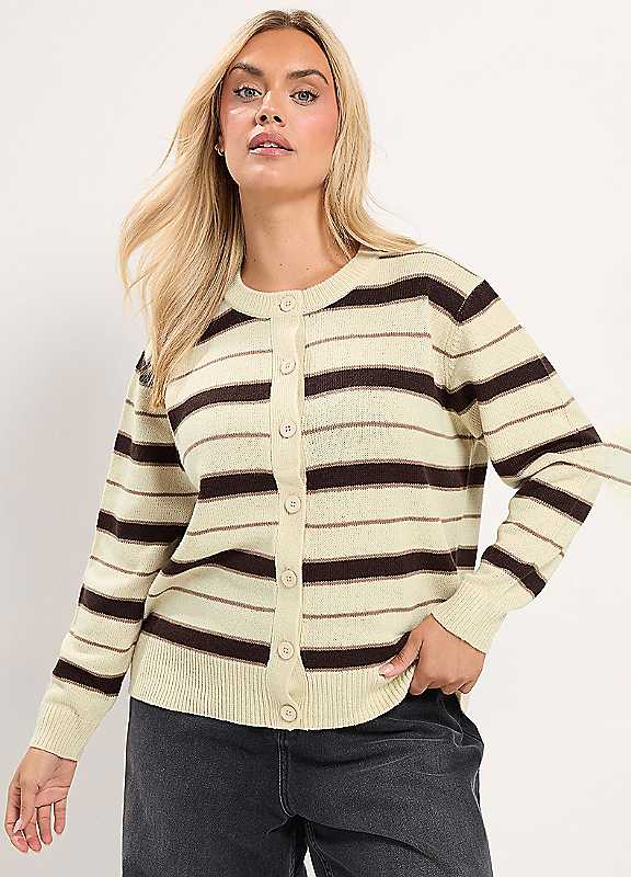 Yours Women's Natural Knitted Stripe Cardigan Sweater In | : 18/20 - Image 2