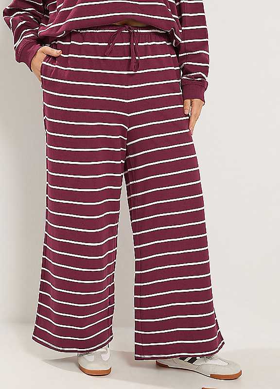 Yours Women's Burgundy Stripe Cotton Trousers In | Size: 14S - Image 2