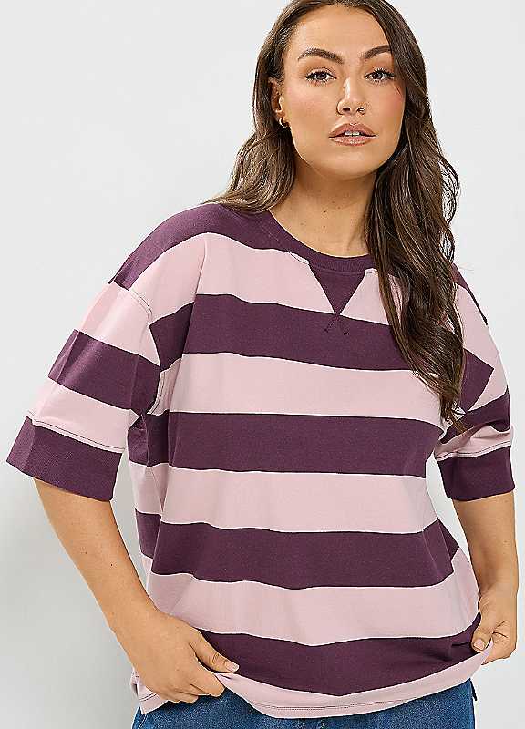 Yours Women's Purple Stripe Heavyweight T-Shirt In Size 18 - Image 6