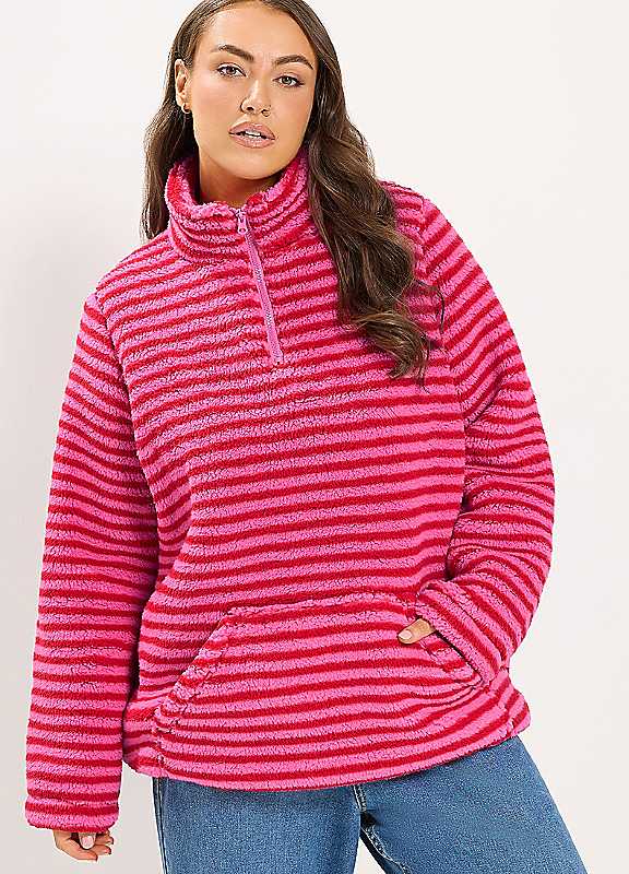 Yours Women's Pink Stripe Quarter Zip Fleece In Size 30-32 - Image 3